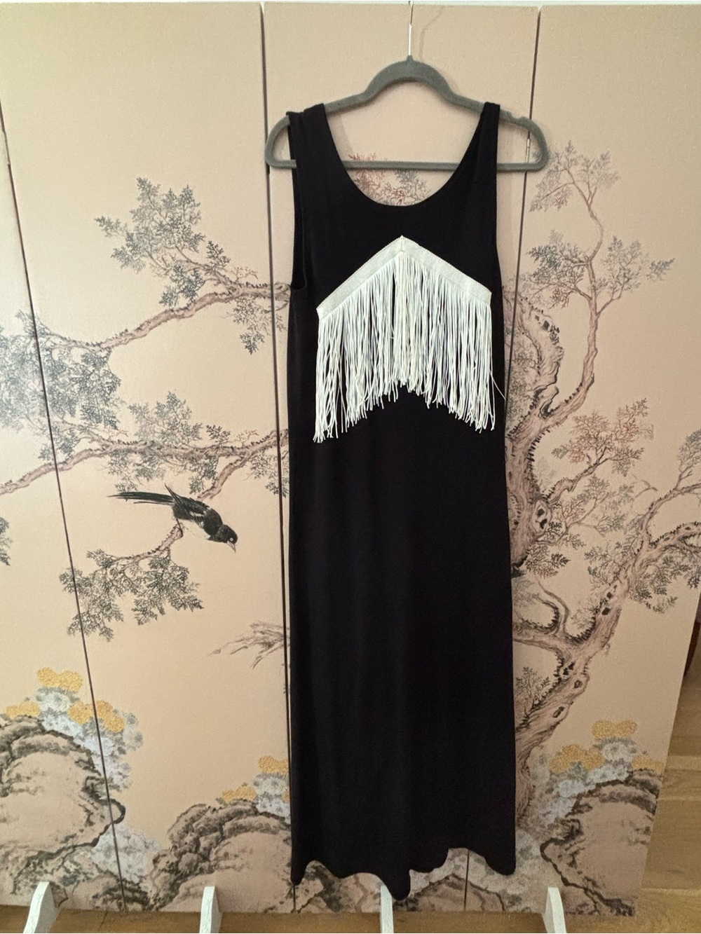 Black Fringe Detail Sleeveless Maxi Dress